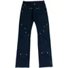 Men's Jeans Vintage Rivet Wash For Men Spring Summer Straight Denim Trousers All-match Fashion White Comfortable Male Stree