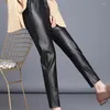 Pantalon femme en cuir véritable femme noir Stretch moulante taille haute décontracté crayon dames Streetwear G241