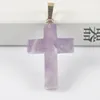 Pendant Necklaces Natural Purple Crystal/Lapis/Tigereye/Blue Sandstone/Clear Crystal/Opal Stone GEM Cross Fashion Jewelry 1PCS S3067-S3072