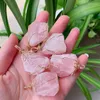 Hanger Kettingen Healing Sieraden Natuursteen Slinger Onregelmatige Rock Pink Quartz Hangers Voor Vrouwen Wire Wrapped Rose Crystal Pendulo