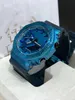 Montre de sport à quartz numérique pour homme Iced Out Watch Fonctionnalités complètes Cadran LED en alliage bleu Fonction complète Heure mondiale Toutes les aiguilles peuvent être actionnées Série Oak