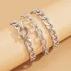 Charm Armbanden Punk OT Lock Chain Set Vrouwen Chunky Metalen Platte Geometrie Paperclip Hand Kettingen Sieraden Van Drie