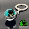 Nyckelringar Cartoon Cat Glass Ball Keychain Glow in the Dark Pendants Holder Bag hänger modesmycken Will och Sandy Drop Delivery DHA4Z