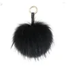 Keychains fluffy äkta päls Ball Keychain Puff Craft Diy Pompom Black Pom Keyring UK Charm Women Bag Accessories Gift SMAL225740608284S