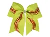 Accessoires pour cheveux 2 pièces "SOFTBALL Glitter" Cheer Bow Pony Tail 3 pouces Ruban Filles Cheerleading Baseball Game Team Yellow Sports