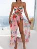 Tvådelar kostymer kvinnors badkläder 3 stycken kvinnor blommor tryck knut front bikinis ruffle badkläder kvinnlig hög midja baddräkt med strandkjol baddräkt 230616
