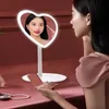 Compact Mirrors heart mirror pink makeup with led light espejo maquillaje luz cute Charging 230615