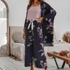 Women's Sleepwear 3 Pcs Women Pajamas Set Viscose Floral Printed Female Pyjama Nightwear Spring Summer Lounge Wear Pijama Robe