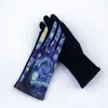 Five Fingers Gloves Fashion Oil Painting Suede Leather Print Touch Screen Full Finger Driving Mitten Women Winter Plus Velvet Warm Cycling Glove K96 230615