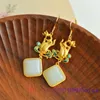 Kolczyki Dangle White Jade Lotus for Women Real Biżuter