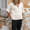 Camicie casual da uomo Lino da uomo Tinta unita Estate Manica corta Risvolto Camicetta allentata Camicie hawaiane oversize aderenti