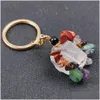 Porte-clés Artisanat folklorique Pierres précieuses Bague en pierre naturelle Quartz Améthyste brute Oeil de tigre Cristal Porte-clés Agate Minerai Méditation Pendentif Accrocher Dhzpw