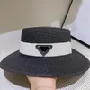 Women Flat Top Hat Color Matching Straw Hats Obvious Brand Triangle Logo Four Colors Elegant Seaside Wear Matching Accessories Bucket Cap