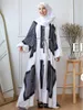 Этническая одежда мусульманские женщины Dubai abaya Печать длинное платье с плиссированным рукавом для воздушного шара свободные кавалу