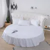 Ensembles de literie 4 pièces/ensemble pour lit rond coton broderie bord taie d'oreiller housse de couette drap housse couvre-lits le 200 cm 220 cm
