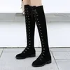 Botas femininas de luxo 2023 salto alto baixo com cadarço botas de camurça bico redondo plus size botas de cano alto com amarração cruzada sapatos femininos