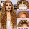 Perruques en dentelle Honey Blonde Deep Curly Lace Front Wig Brown Kinky Curly Human Hair 13x4 Perruques brésiliennes en dentelle frontale pour les femmes noires Densité 180 230616