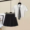Abiti da lavoro Knit JK Uniform Short Set Shirt con collo di bavaglio in stile giapponese coreano Due pezzi Donne abiti estivi abiti da donna