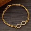 Link Bracelets White CZ Number 8 21cm Gold Plated Charm Anklet Ethiopia Africa India USA For Man Women Jewelry Wedding Party Gifts