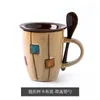 Tazze Creative Tazza da caffè quadrata a forma di tamburo dipinta a mano Latte con coperchio Cucchiaio Ufficio Teacack Ceramica