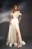 Bateau Elastic Satin Bridesmaid Dress Custom Made Split golvlängda formella klänningar