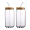 16 унций стеклянные пивные кружки прозрачный винный бокал с пластиковой соломенной бамбуковой крышкой бамбуко