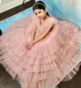 Mädchenkleider Wunderschönes mehrstufiges Baby-Geburtstagskleid aus Tüll mit V-Ausschnitt, kleine Prinzessin, Blumen-Abschlussball-Festzug-Kleid