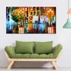 Arte su tela di alta qualità Rainy City Dipinti ad olio artigianali Strade urbane Modern Wall Decor