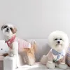 Vestuário para cães Cão de estimação camisa rosa azul fundo Roupas de pelúcia Bichon Pomerania animal de estimação listrado de duas pernas 230616