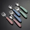 Dinnerware Sets Tableware Set Children Utensil Stainless Steel Toddler Cutlery Cartoon Infant Feeding Spoon Assiettes De Table