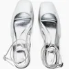 Mary Jane Weibliche Schuhe 2023 Neue Silber Komfortable Schuhe Mit Mittlerem Absatz Sandalen Quadratischen Kopf Knöchel Schnalle Casual Sandalen