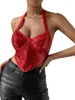 Dames Tanks Zoiuytrg Vrouwen Pailletten Halter Tops Mouwloos Uitgesneden Sparkly Tank Top Sexy Concert Losse Casual Shirts (Rood L)