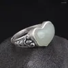 Cluster Rings S925 Sterling Silver Hetian Jade Saphir Wish Ring Femme Rétro Style Ethnique Open Index Finger