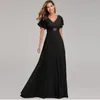 Party Dresses 2023 Spring Summer Double V-Neck Horn Sleeve Y2k Long Dress Women's Elastic Chiffon Banquet Bridesmaid Evening