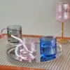Tumblers uppsättning av 2 borosilikatmuggar glas Heatresistant Cups Drinkware Tea Juice Milk Cup Coffee Mug Home Water Glasses 11oz 230615