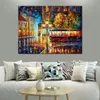 Stunning Landscape Canvas Art Night Trolley Ii Hand Painted Urban Streets Painting Lobby Decor