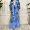 ملابس عرقية مفتوحة أبايا دبي للنساء المسلمين طباعة رمضان شيفون كافتان كيمونو الإسلام ساش رداء طويل جيلباب خيمار أباياس 2023