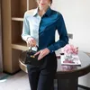 Damesblouses Koreaanse zijden shirts Dames Satijn met lange mouwen OL Elegante dames patchwokblouse Office Lady Shirt XXL Damestops