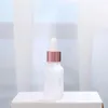 Transparente Mattglas-Parfümflasche für ätherische Öle, flüssiges Reagenz, Pipette, Tropfflasche mit Roségoldverschluss, 5–100 ml