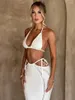 Vestidos casuais femininos sexy verão malha duas peças conjunto moda elegante 2023 sutiã halter decote com cadarço topos fino bandagem longa