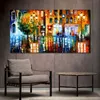 Arte su tela di alta qualità Rainy City Dipinti ad olio artigianali Strade urbane Modern Wall Decor