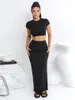 Casual Jurken Vrouw O-hals Korte Mouw Crop Top Hoge Taille Lange Rokken 2 Stuks Zomer Outfits Streetwear Mode Bodcyon Sets