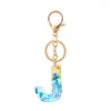 Keychains Cute Gold Foil Blue Gradient Color Resin Letter A-Z Keychain For Women Men Handbag Car Key Ring Pendant Fashion Jewelry Gifts
