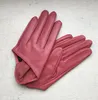 Fünf-Finger-Handschuhe Damen, natürliches Schaffell-Leder, solide weiße Farbe, halbe Handflächenhandschuhe, weibliches echtes Leder, modischer kurzer Fahrhandschuh R1169 230615