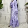Ubranie etniczne Otwarcie Abaya Dubai Kobiet Muzułmańska Drukuj Ramadan Chifon Kaftan Kimono Islam Sash Long Robe Jilbab Khimar Abayas 2023