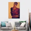 Contemporary Abstract Canvas Art Landscape Self Portrait with Hand to Cheek Egon Schiele Painting Hand Painted