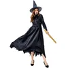 Vestidos casuais JIEZuoFang Conjunto Roupas Femininas Sexy Halloween Vestido Midi Chapéu Cosplay Bruxa Vintage Gótico Role-playing Preto