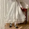 Skirts Japanese Solid Color Double Layer Vintage French Ruffled A-Line Pleated Skirt Hepburn Black Half Skirt Female White Long Skirt 230615