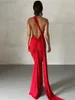 Robes décontractées de luxe soirée 2023 été Sexy une épaule col diagonal dos nu bandage formel fête de mariage bal longue robe rouge