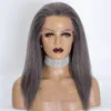 Peluca recta de cabello humano gris sal y pimienta con permanente Yaki hecha a máquina gris plateado sin cola para mujeres negras que matan con gracia